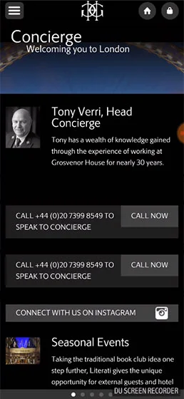 grosvenor house iOS app screen 1
